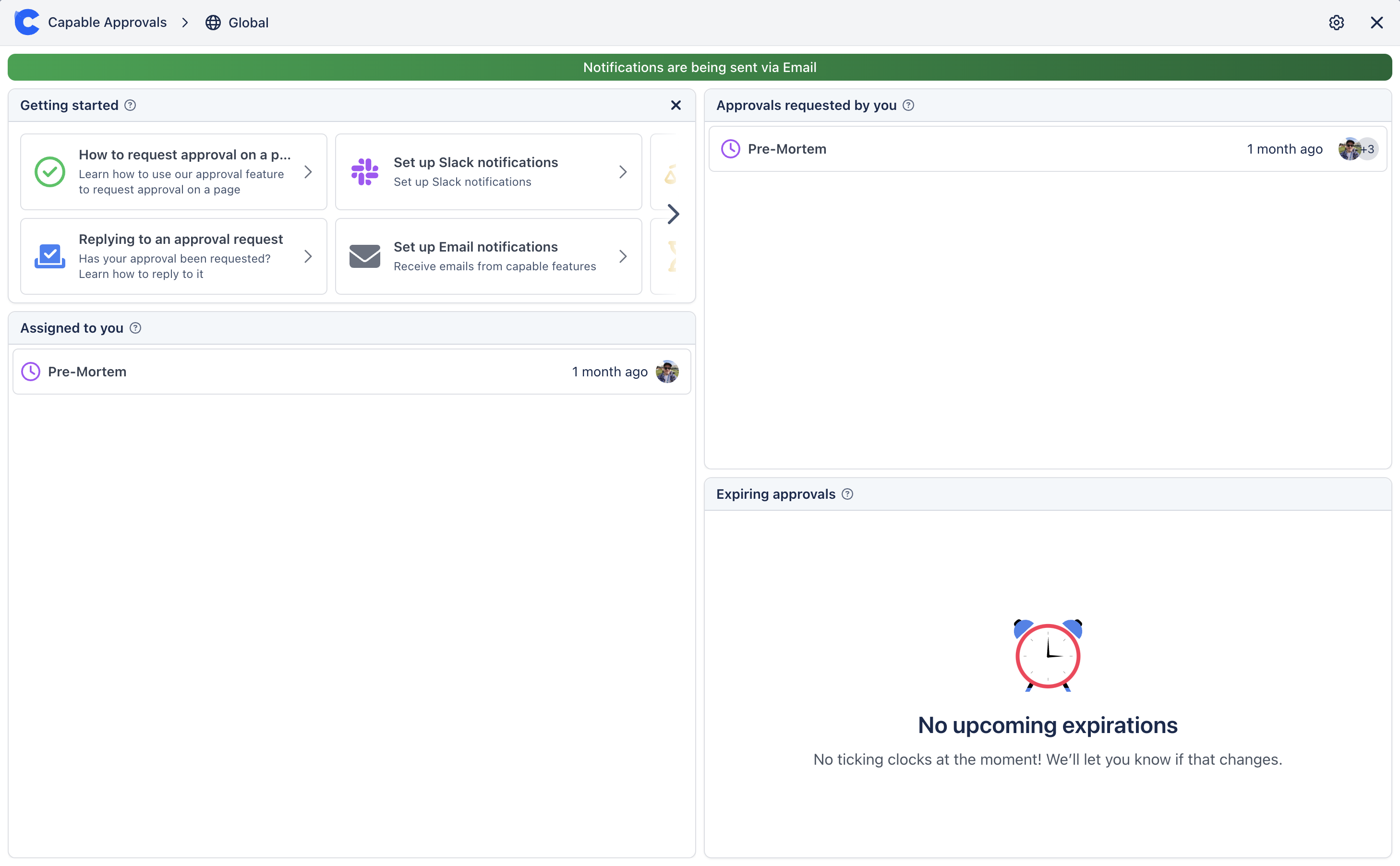 Use the Capable Approval Dashboard to see in-flight approvals.