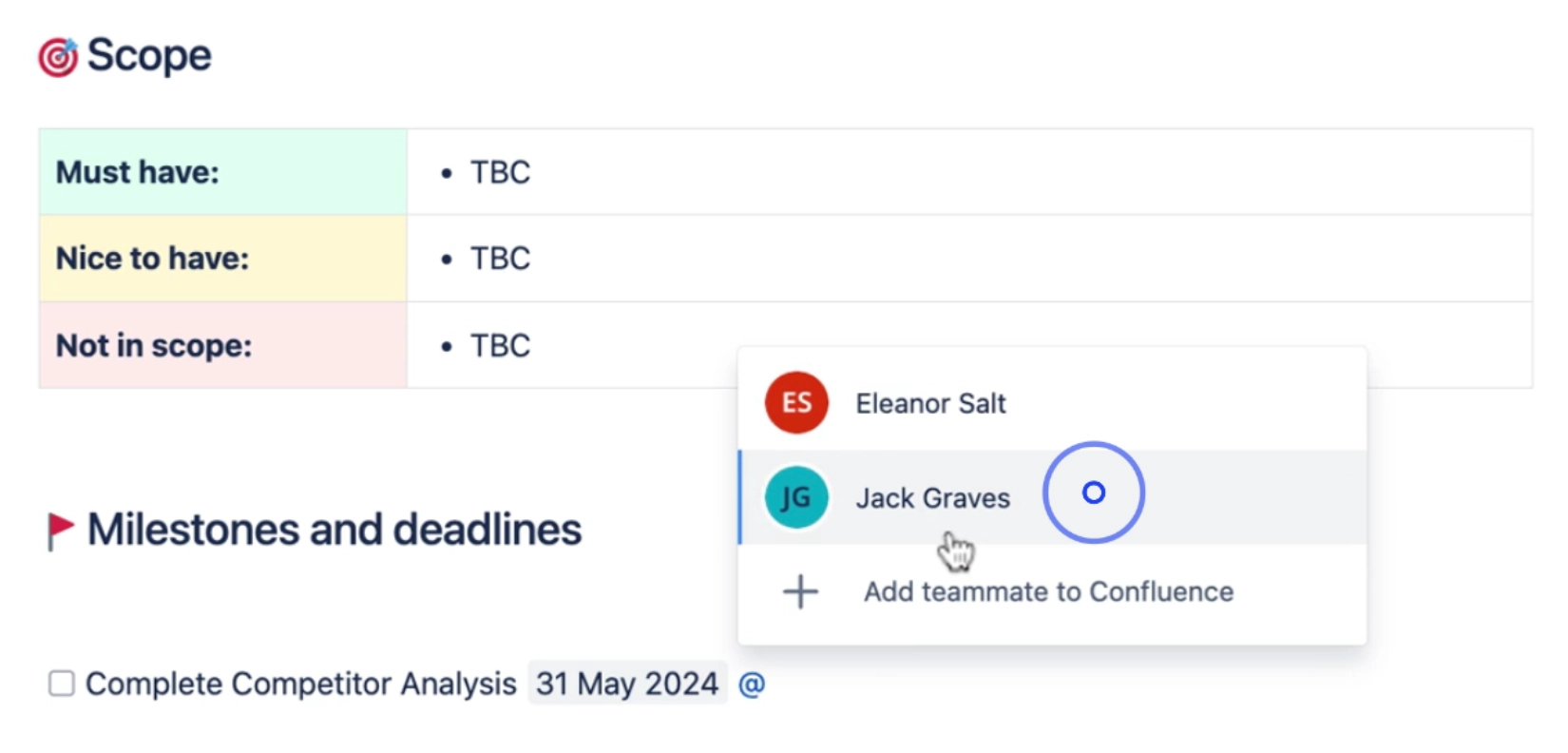Add a mention to a Confluence page