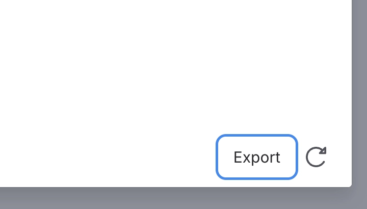 The bottom right corner of the responses view, showing an Export button next to a circular refresh icon.
