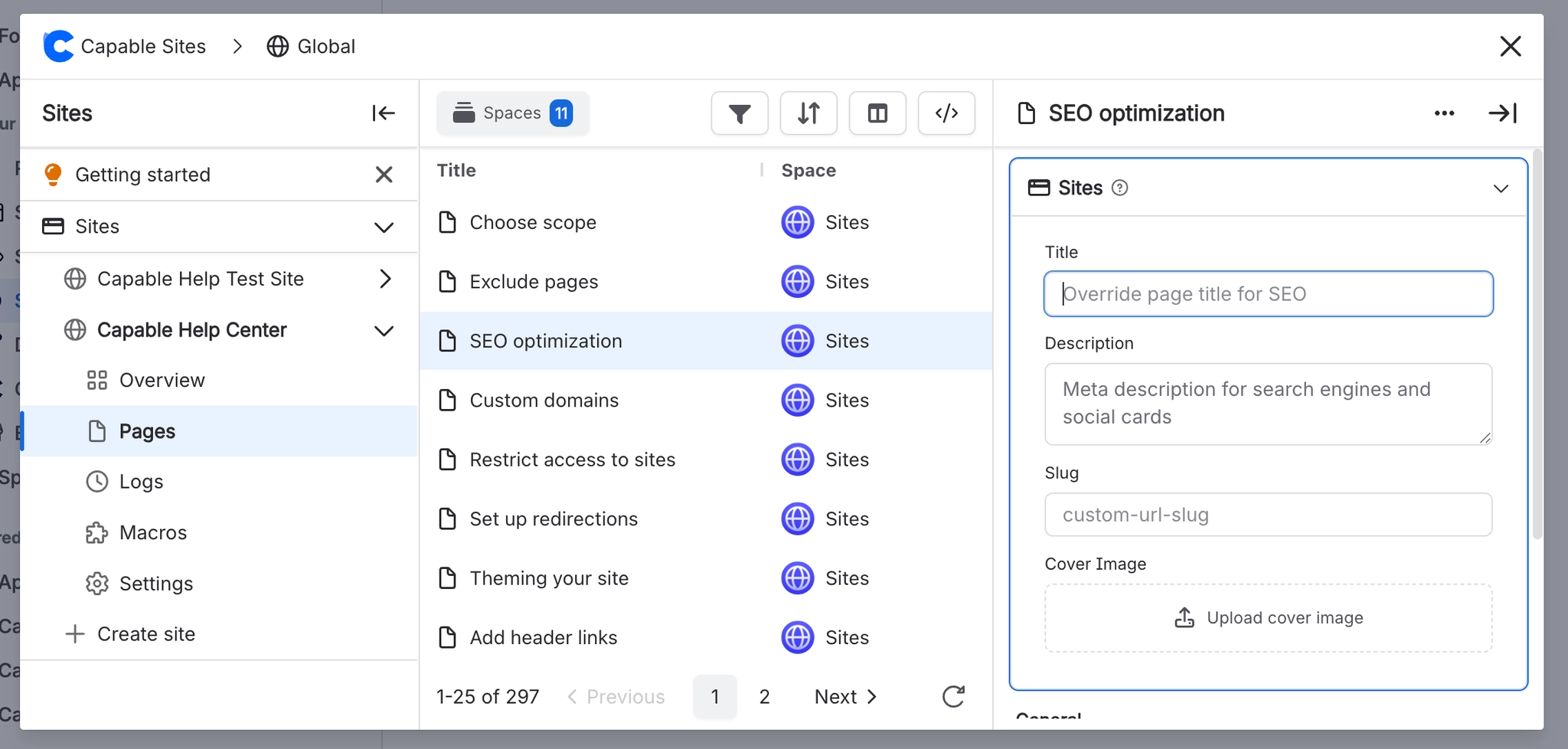 Sites Panel for Confluence