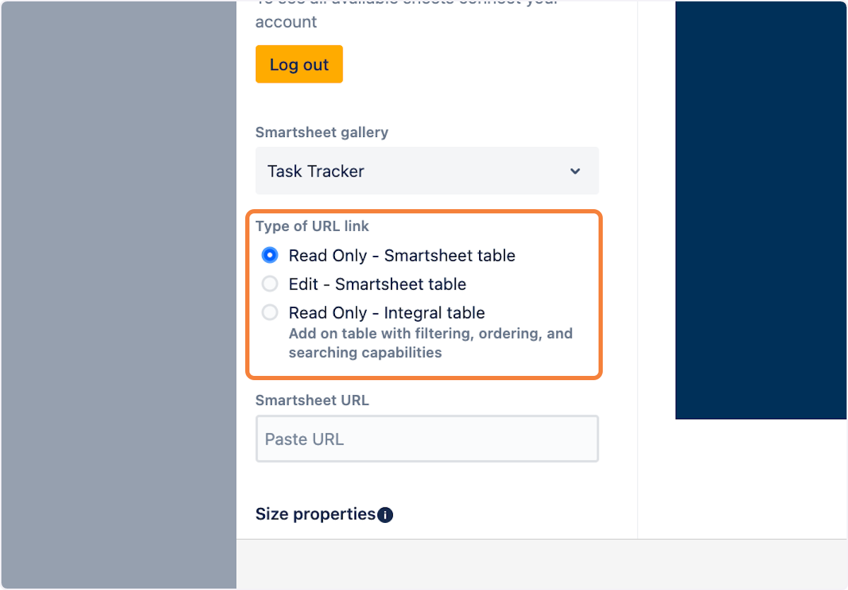 Select the type of table to embed