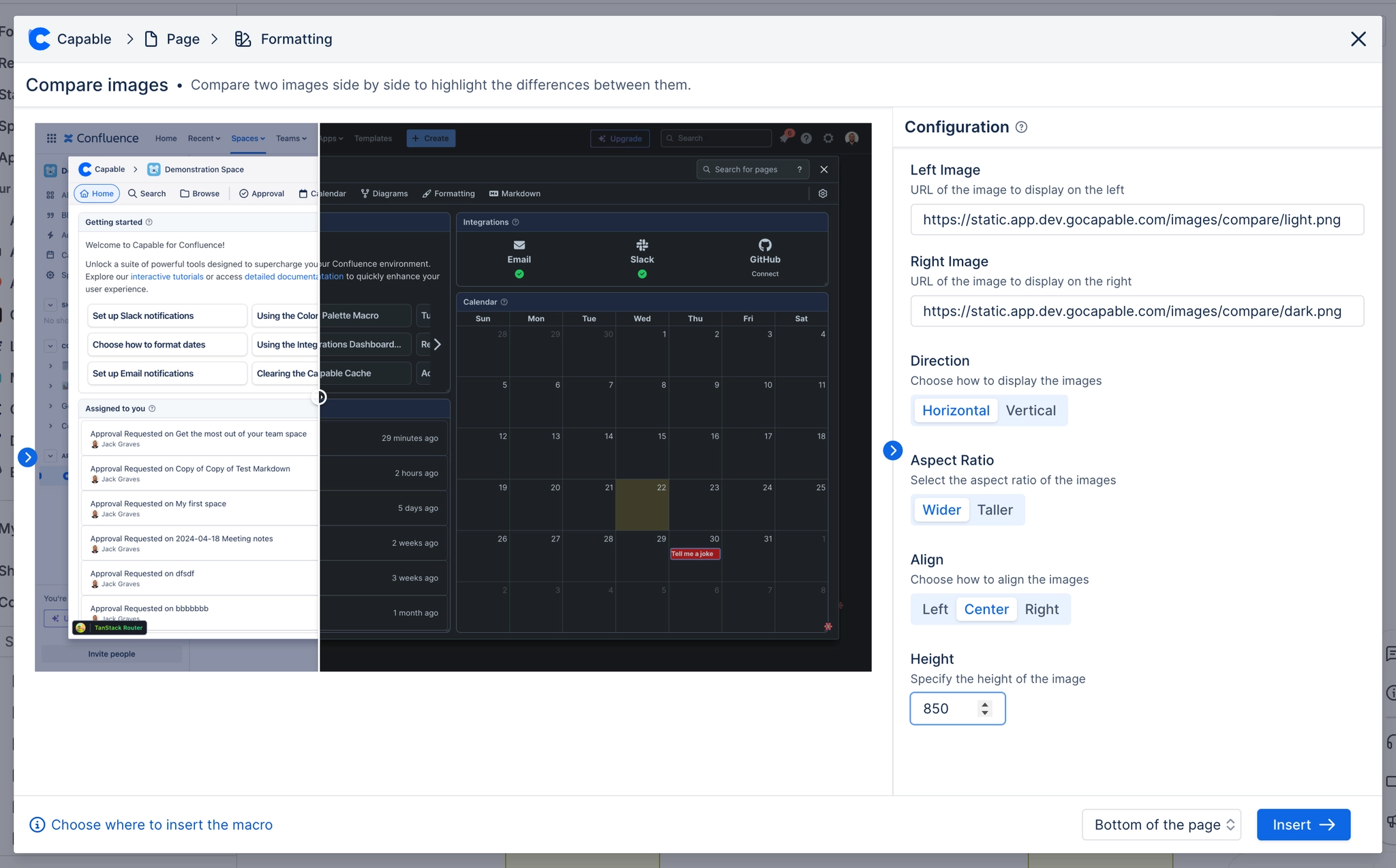 Configure the compare images macro in Confluence