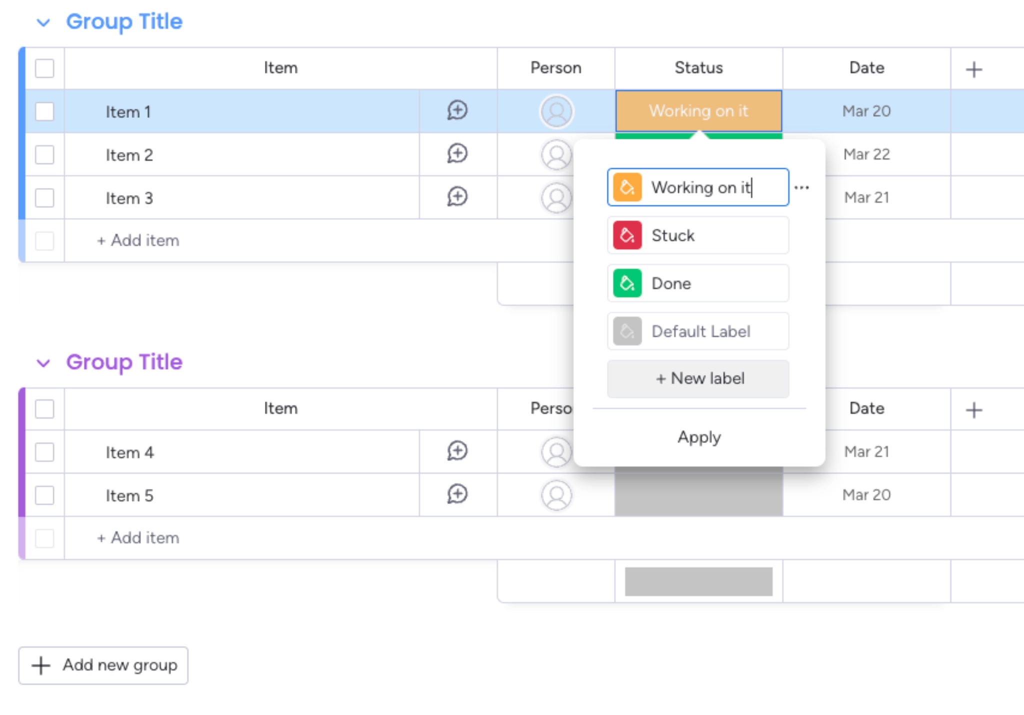 Set up monday.com columns