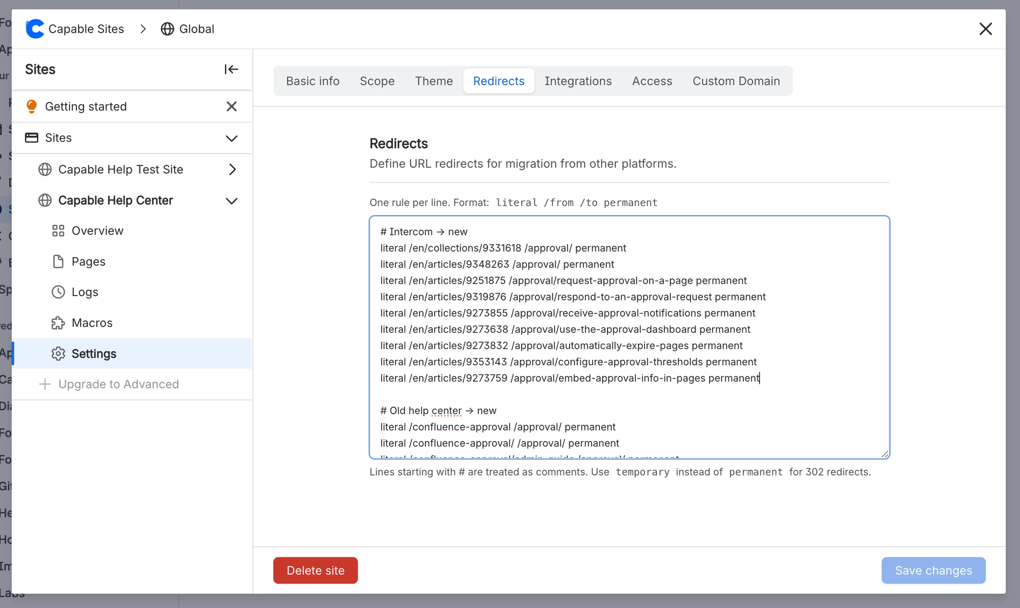 Redirections for Capable Sites