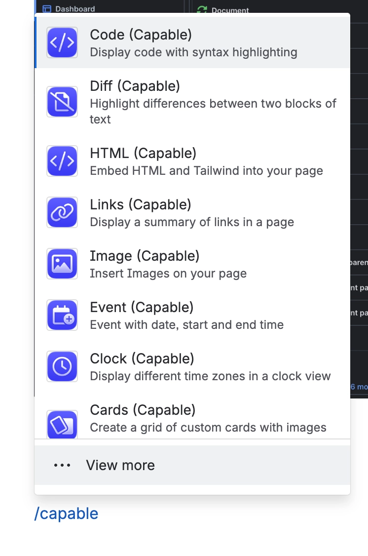 Confluence macro menu