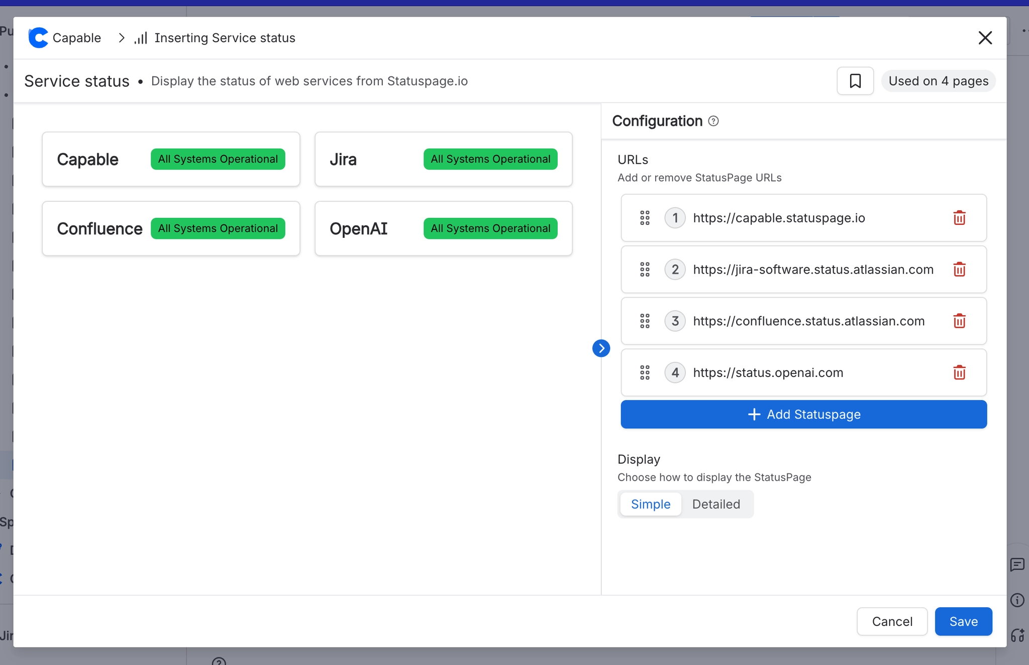 Capable Statuspage macro configuration