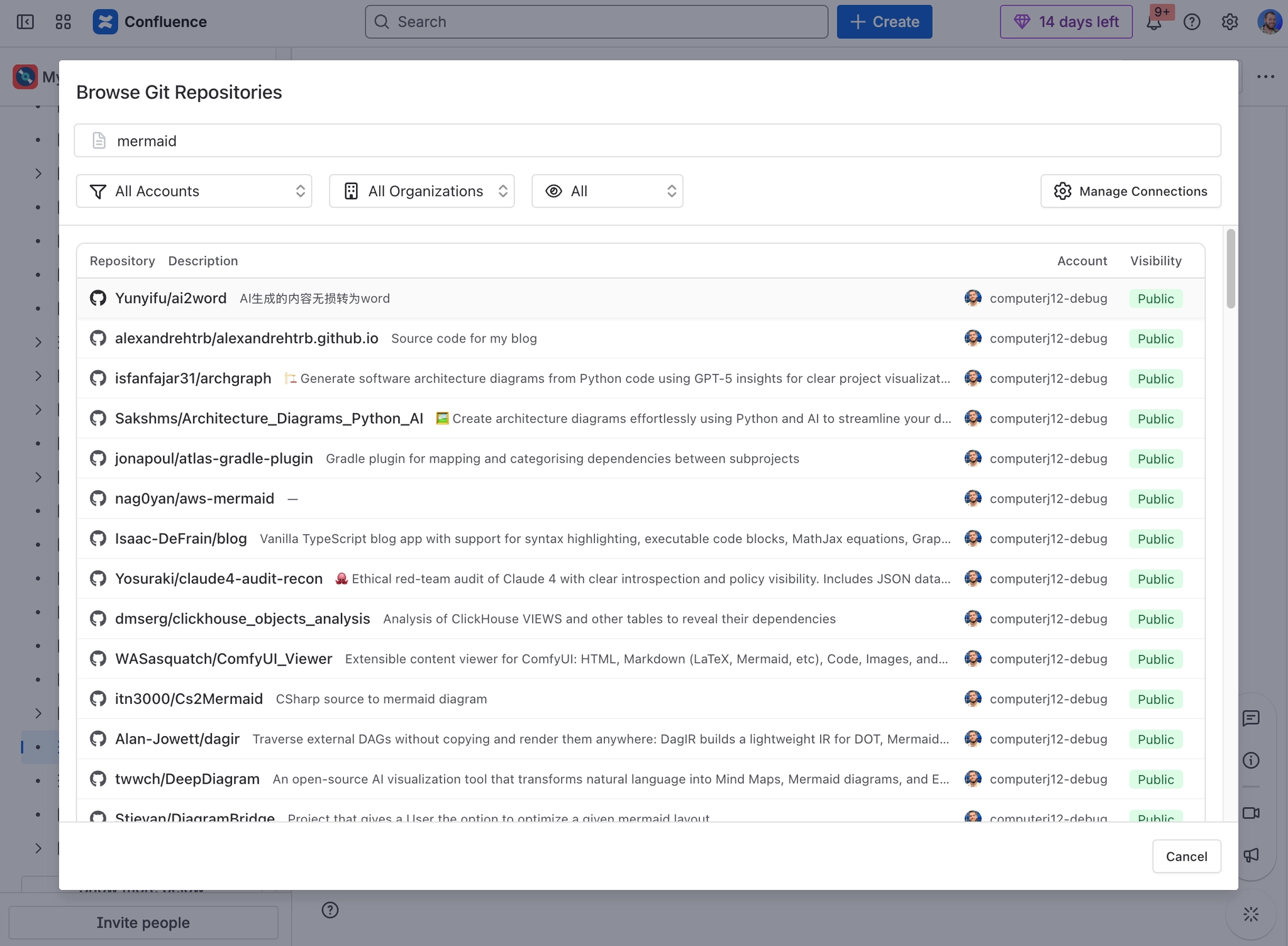 Browse Github repositories in Confluence