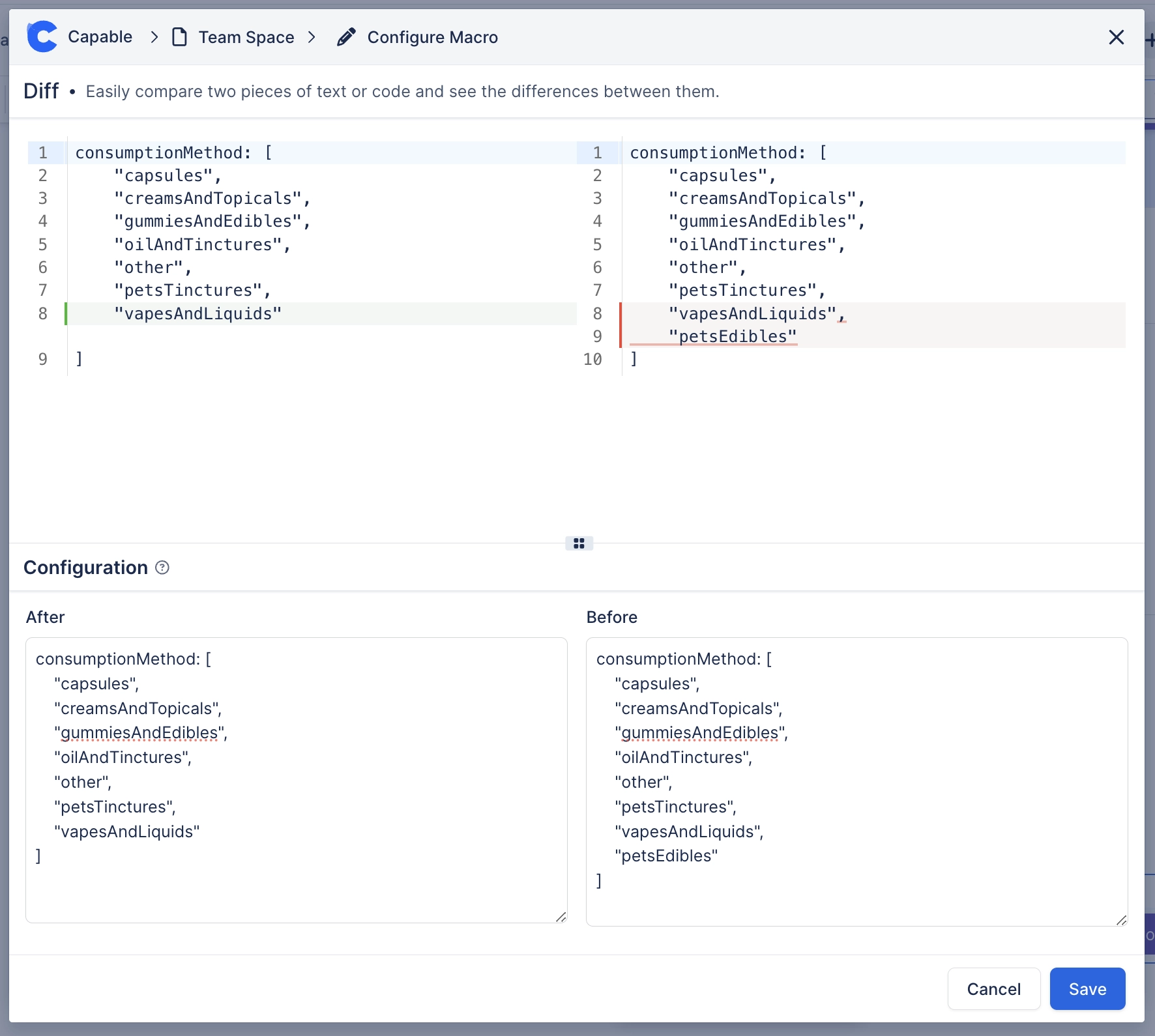 Configure Diff macro in Confluence