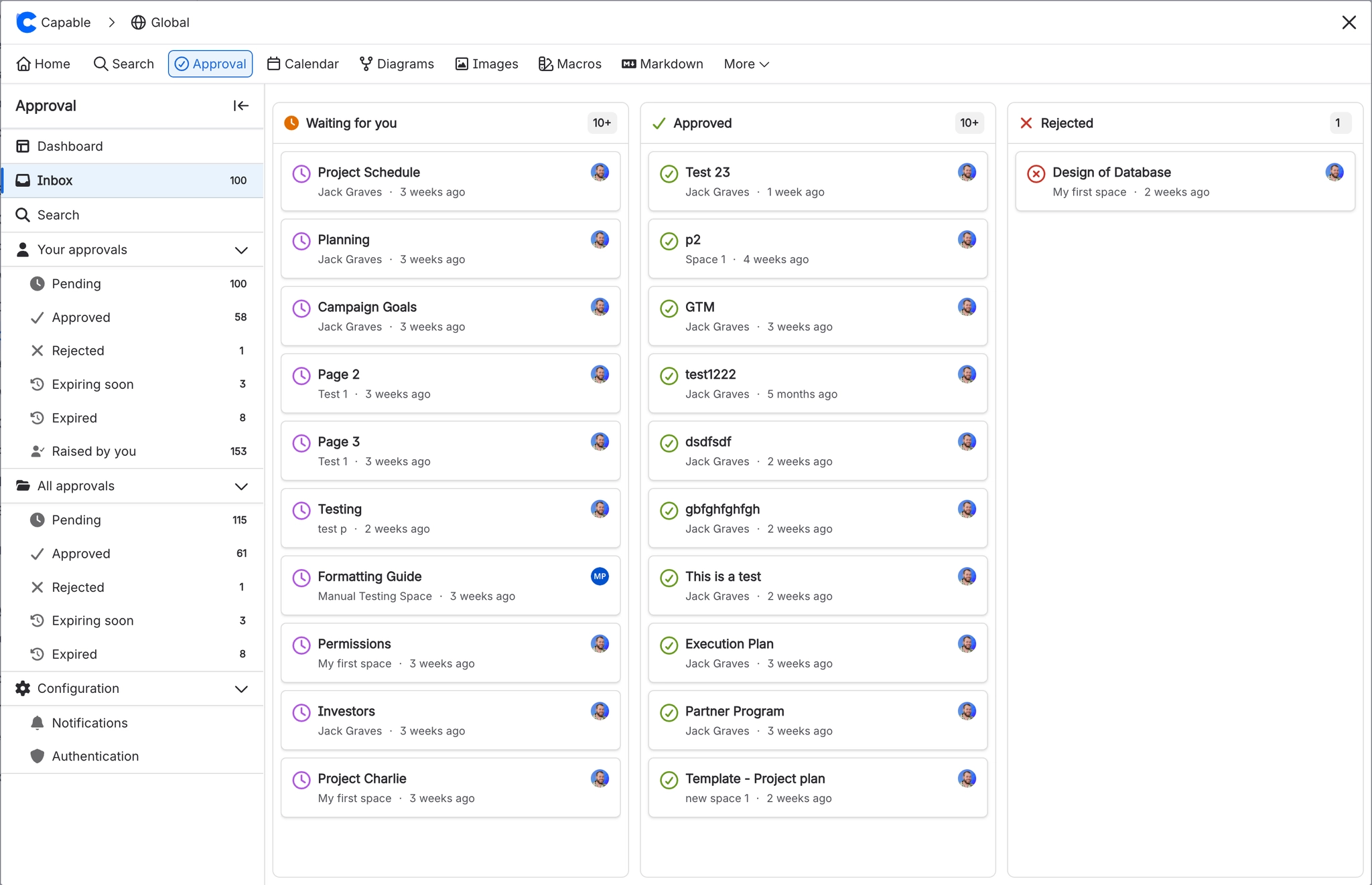 Confluence Approval Inbox