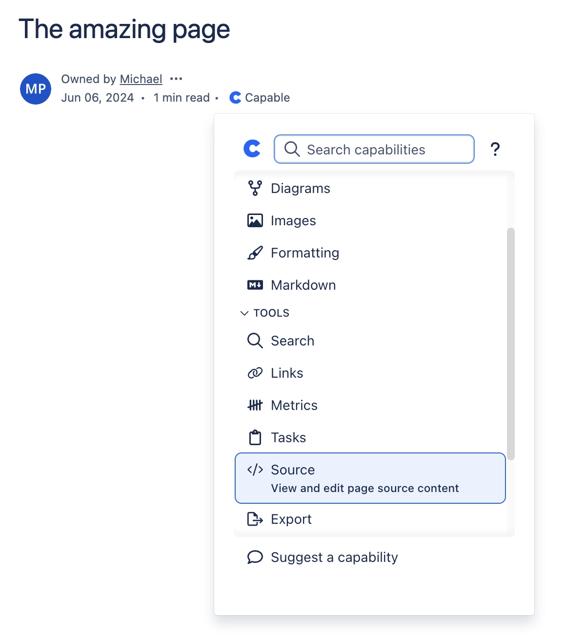 Select Source from the Capable Page Menu
