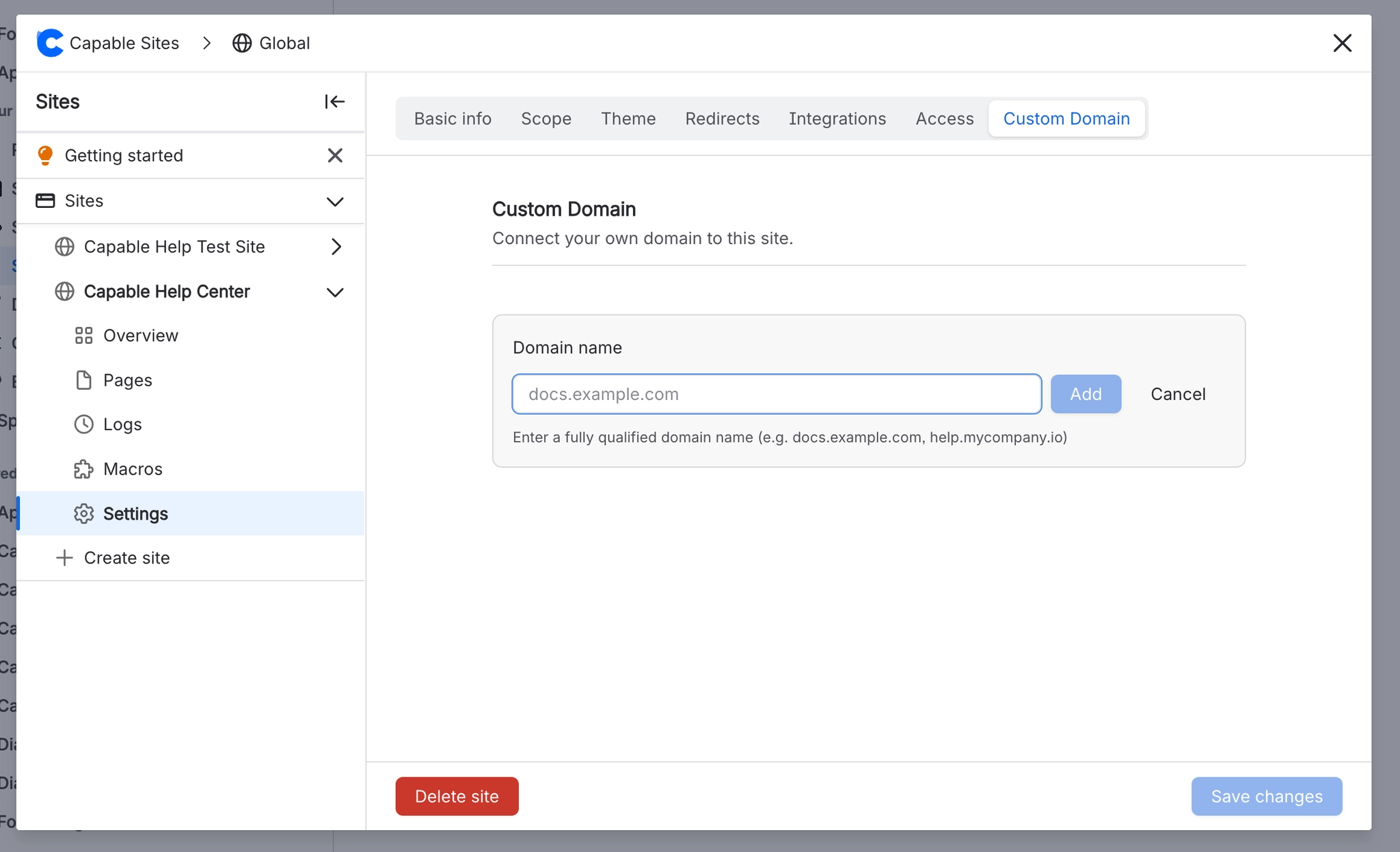 Capable Sites Custom Domain