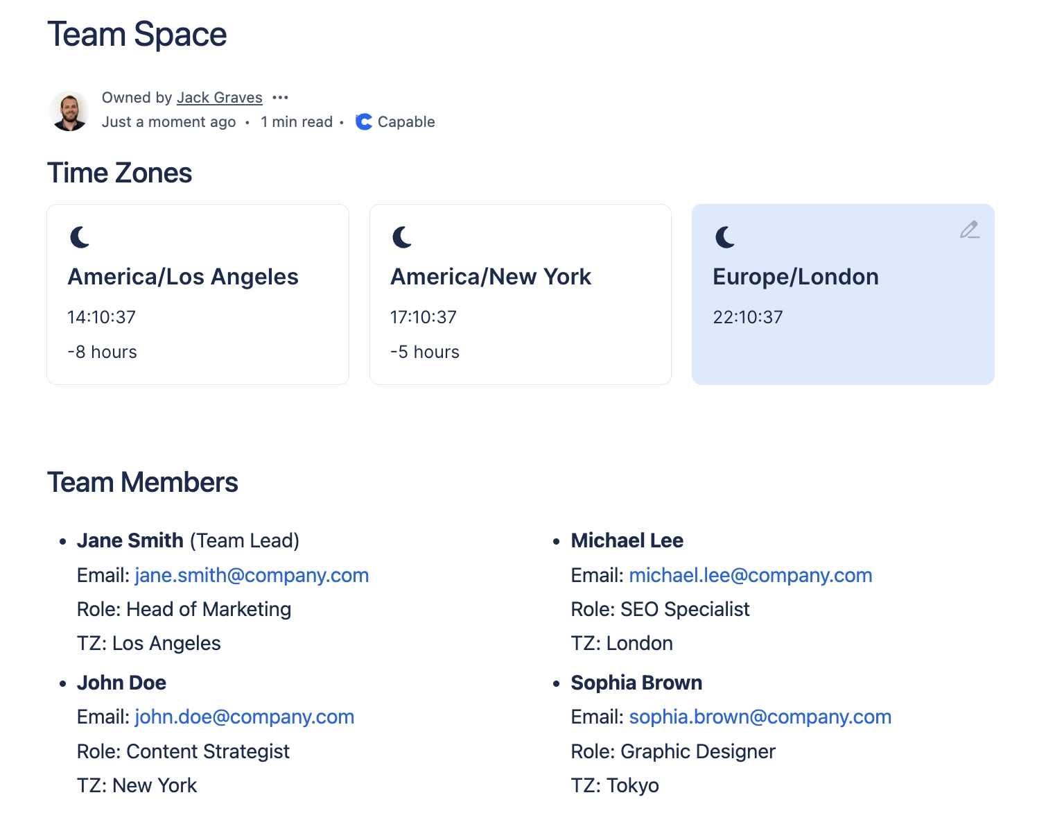 Confluence Time Zone Macro