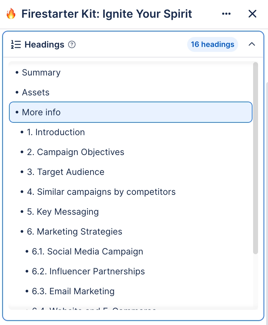 Headings search panel