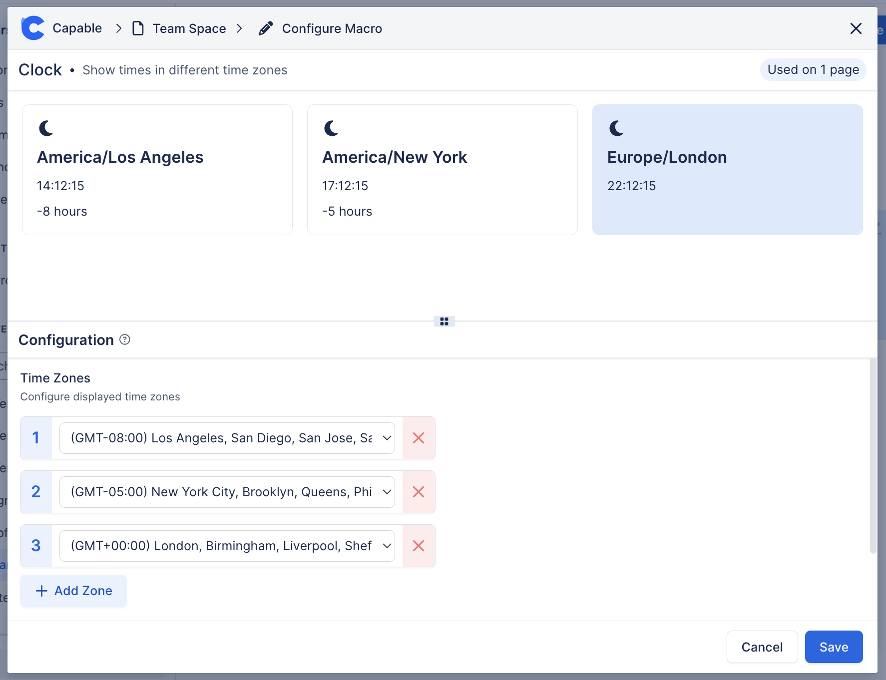 Configure time zone macro in Confluence