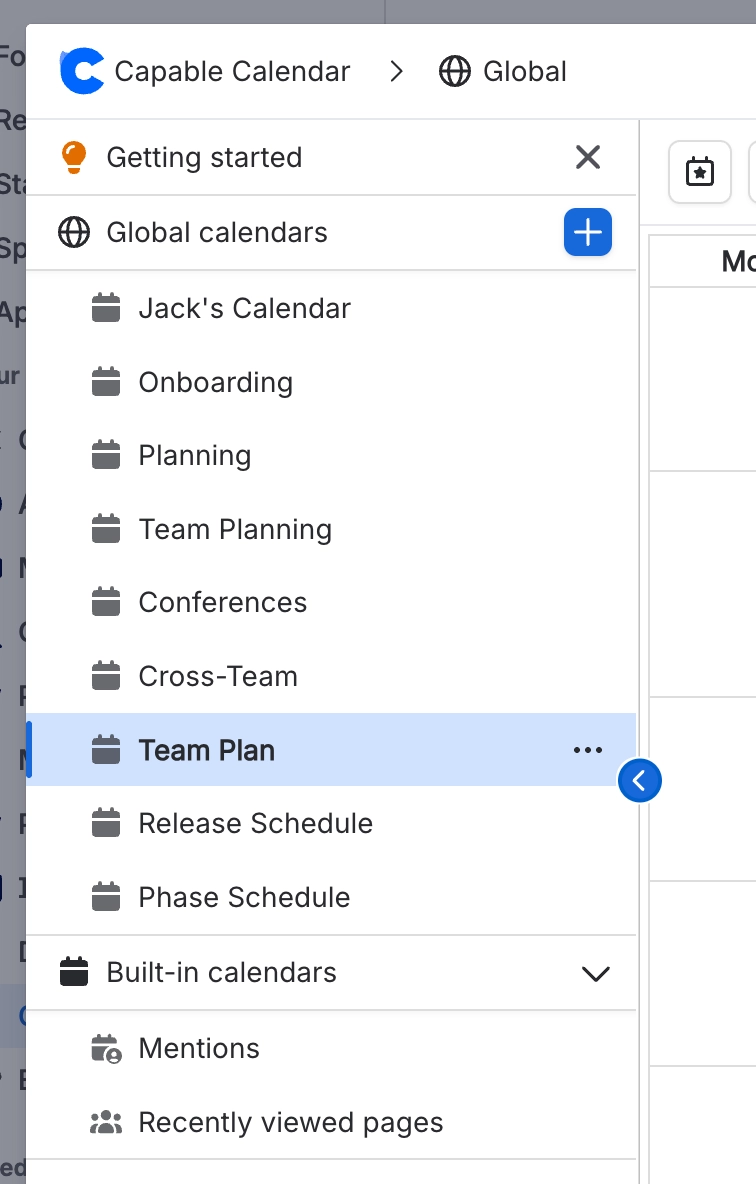 Open Calendar Menu