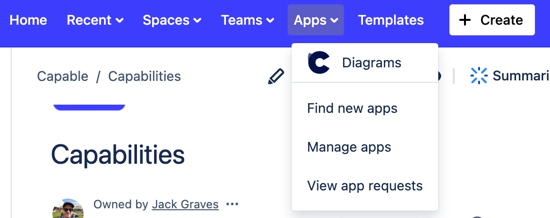 Confluence Apps Menu