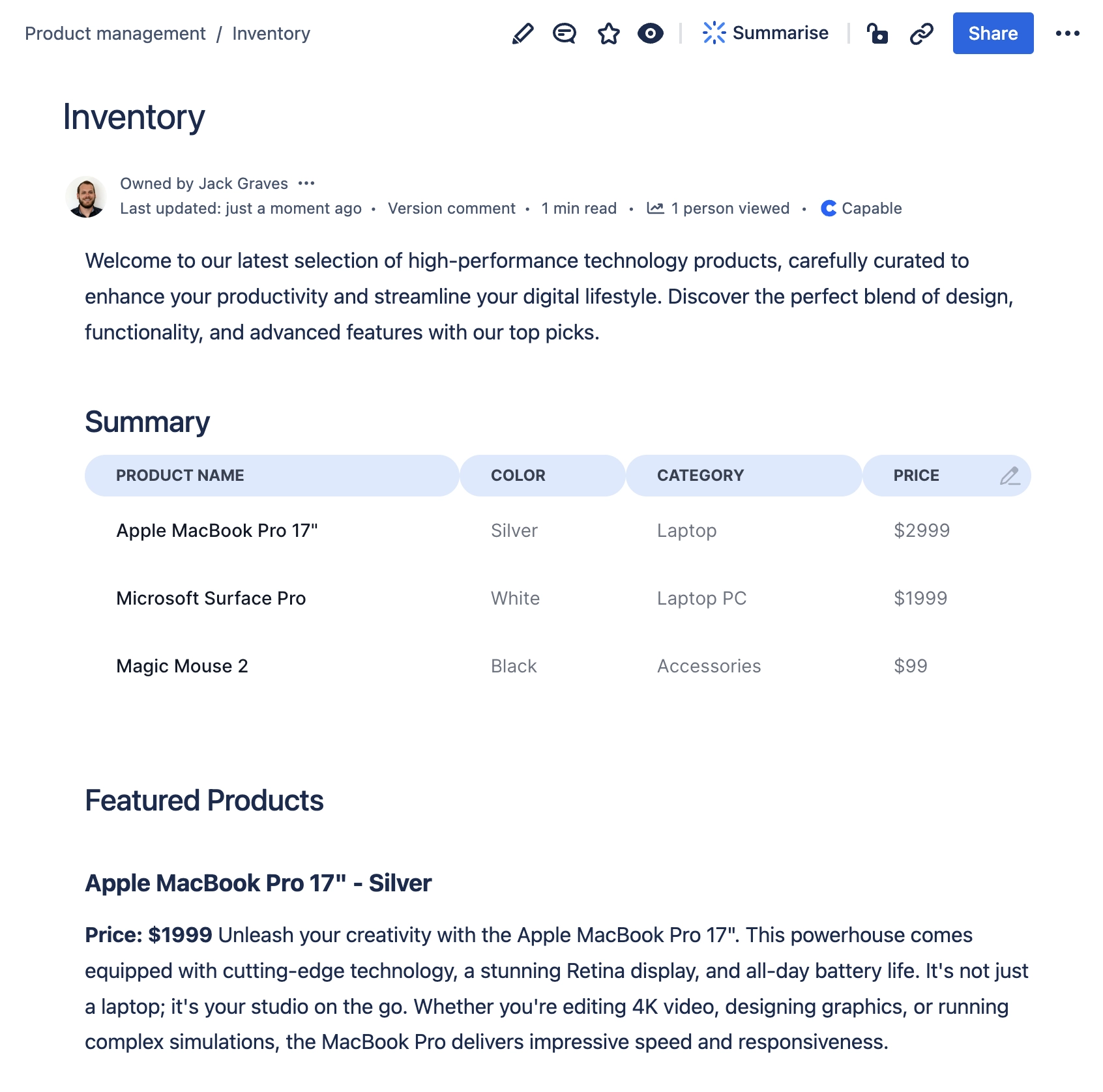 HTML in Confluence Pages Example 1