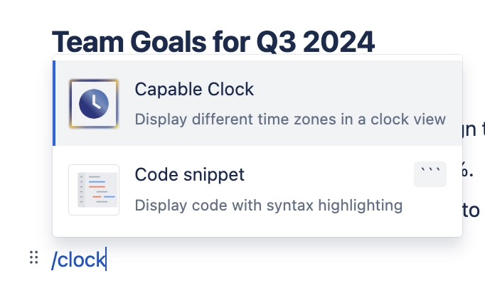Insert Confluence Time Zone Macro