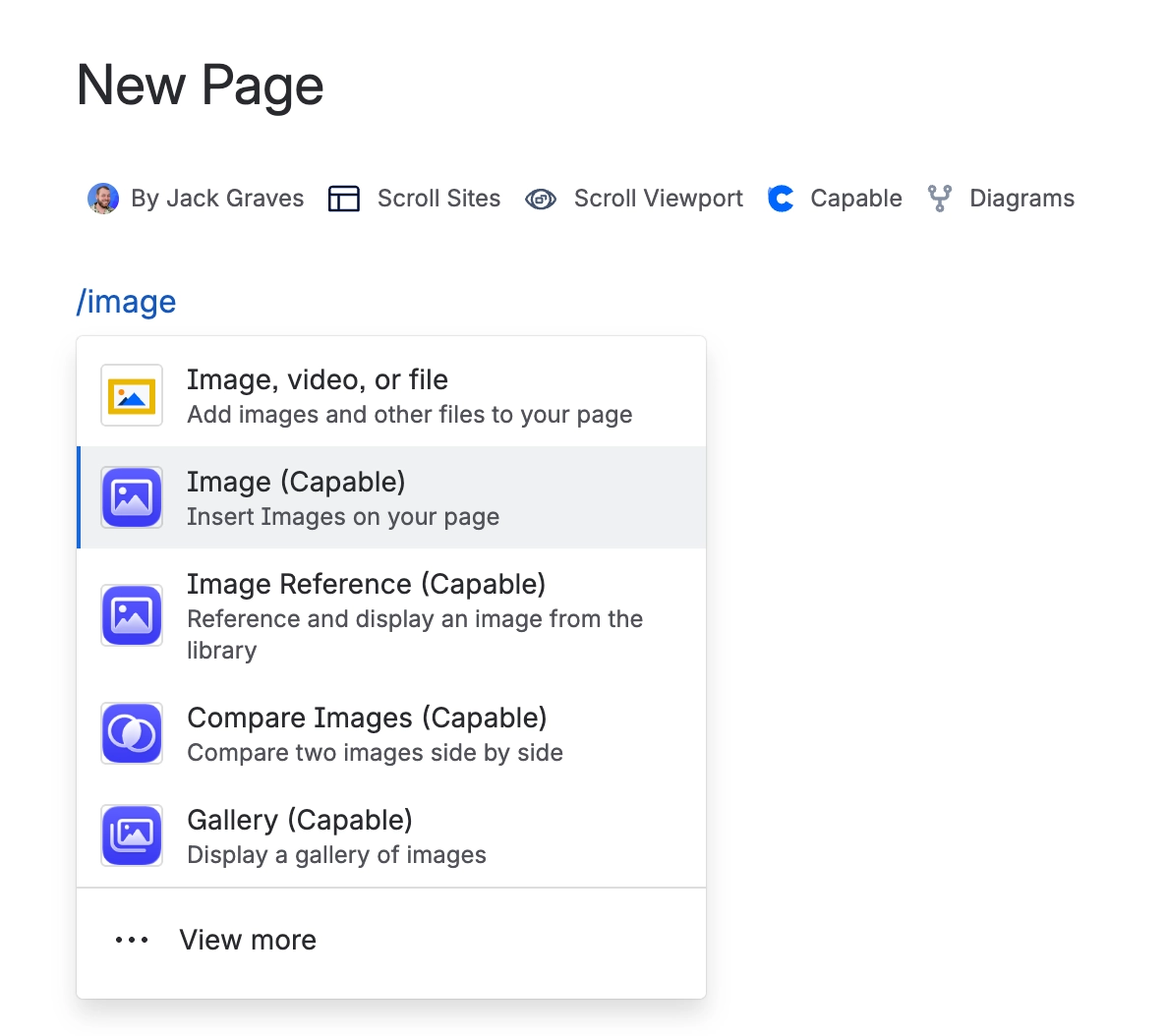Insert images from the library in Confluence