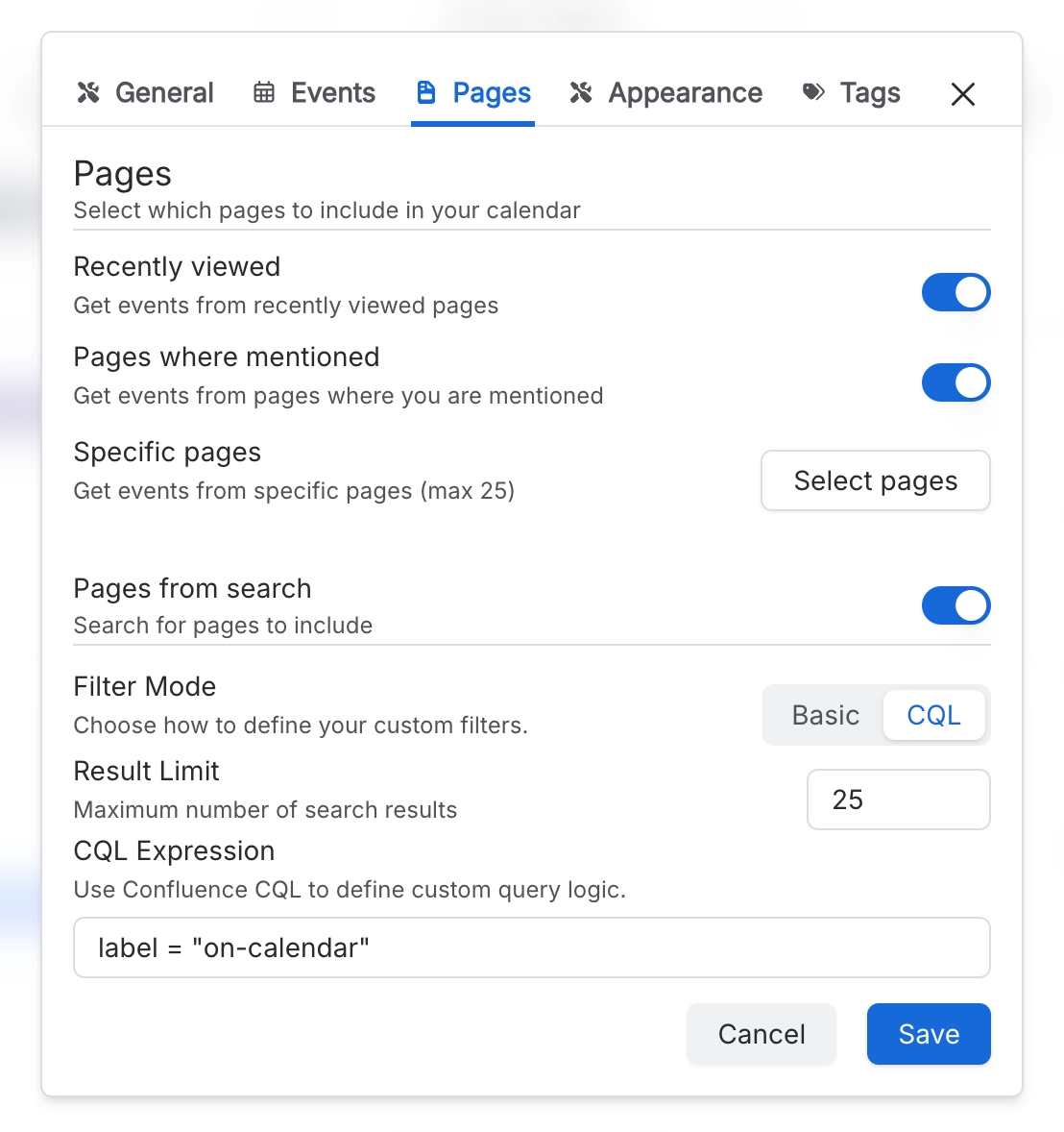 Capable Calendar Page Options