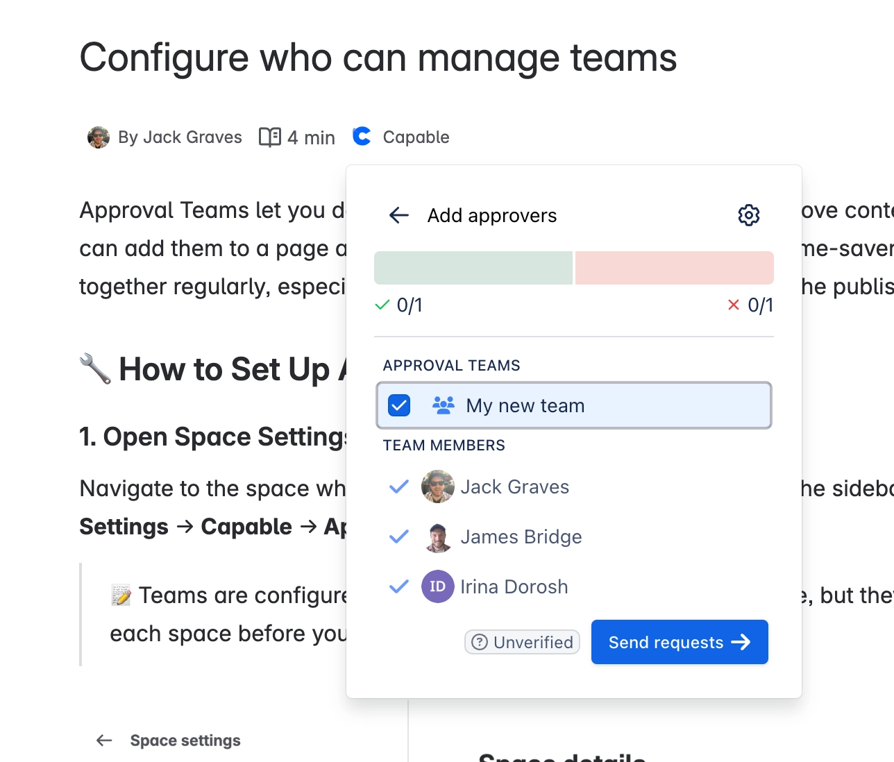 Use an approval team on a page manually