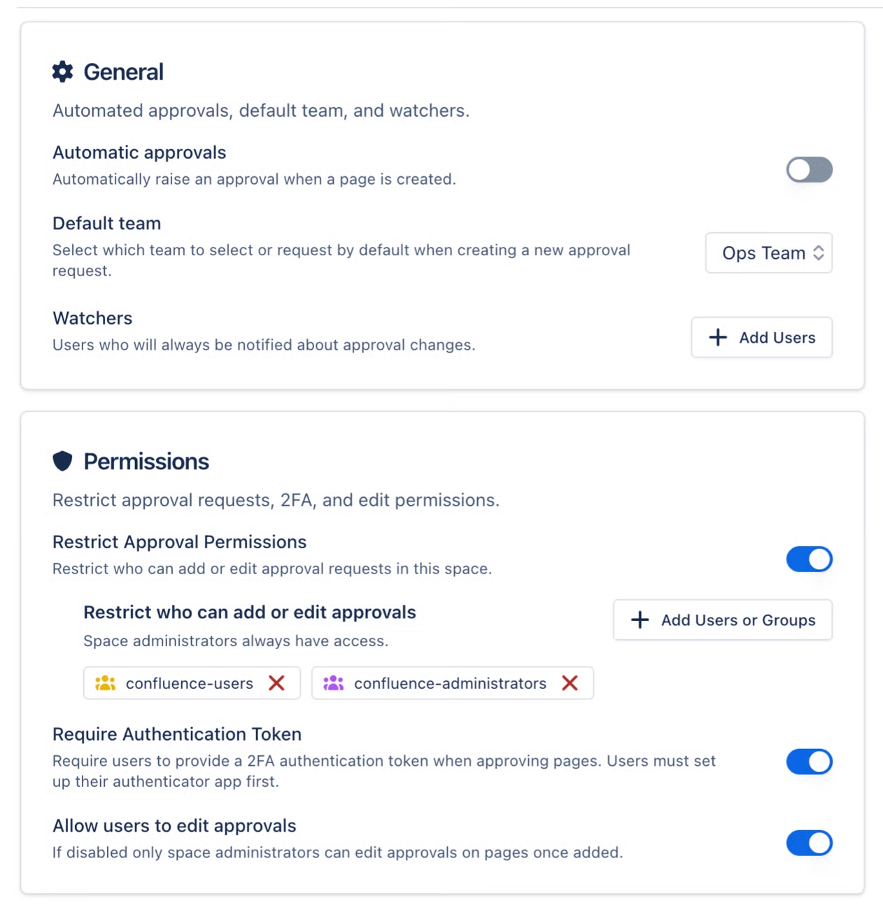 Confluence Approval Settings