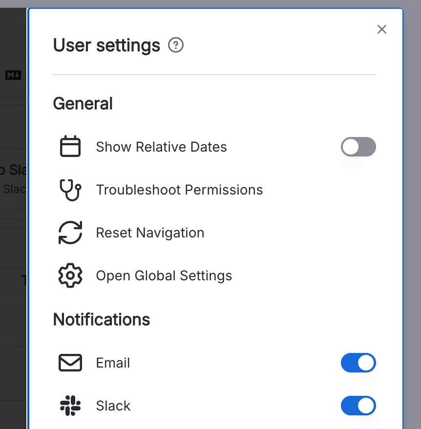 Turn off email notifications from the settings panel