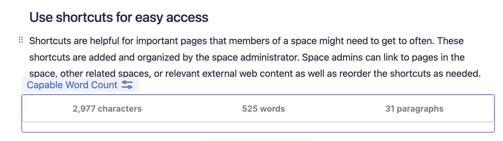 Word count macro for Confluence