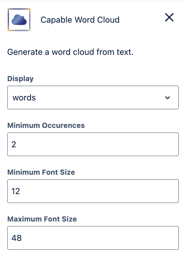 Configure the word cloud macro