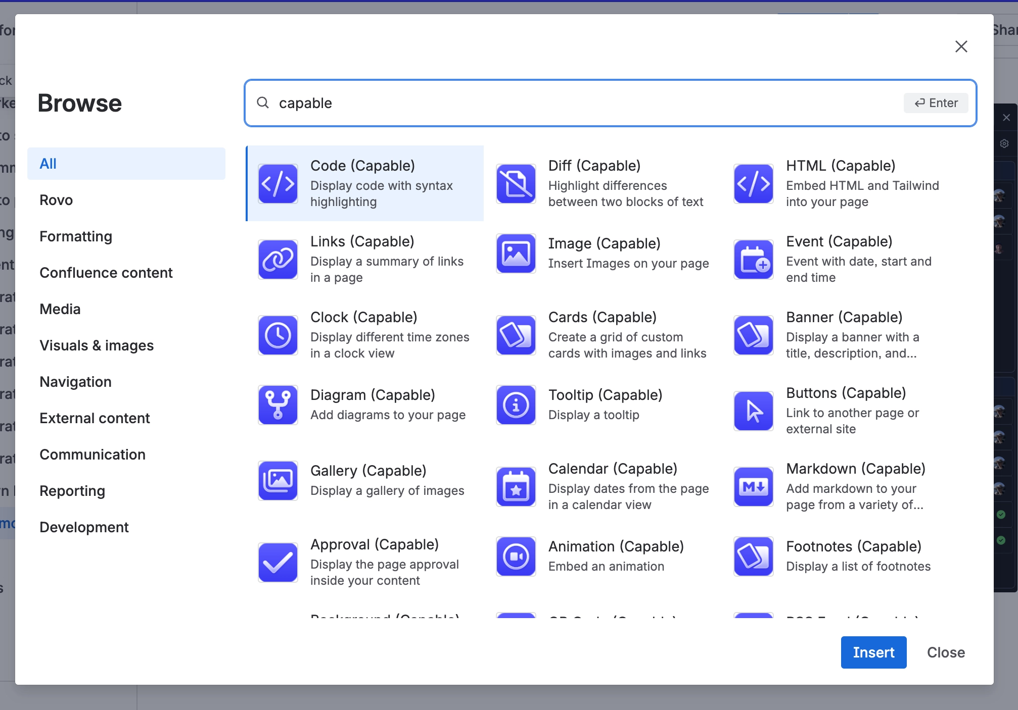 Confluence macro browser